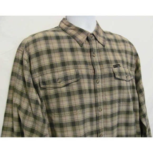 Columbia Mens XL Sportswear Co X.C.O. Green Khaki Plaid Camp Fish Hunt Shirt - Picture 7 of 9